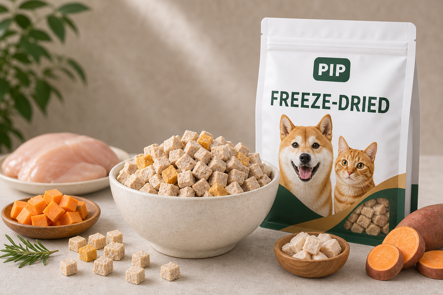 Freeze-dried pet food product display